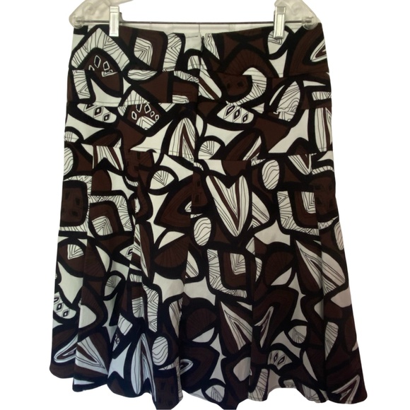 Brown/White Cotton Blend Casual Lunch Career A-line Flare Skirt. Sz 14 - Picture 1 of 11
